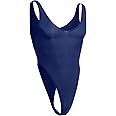 ABAFIP Mens Lingerie Solid Color Semi See Thru High Cut Thong Leotard Bodysuit Scoop Neck Mankini Swimwear Underwear