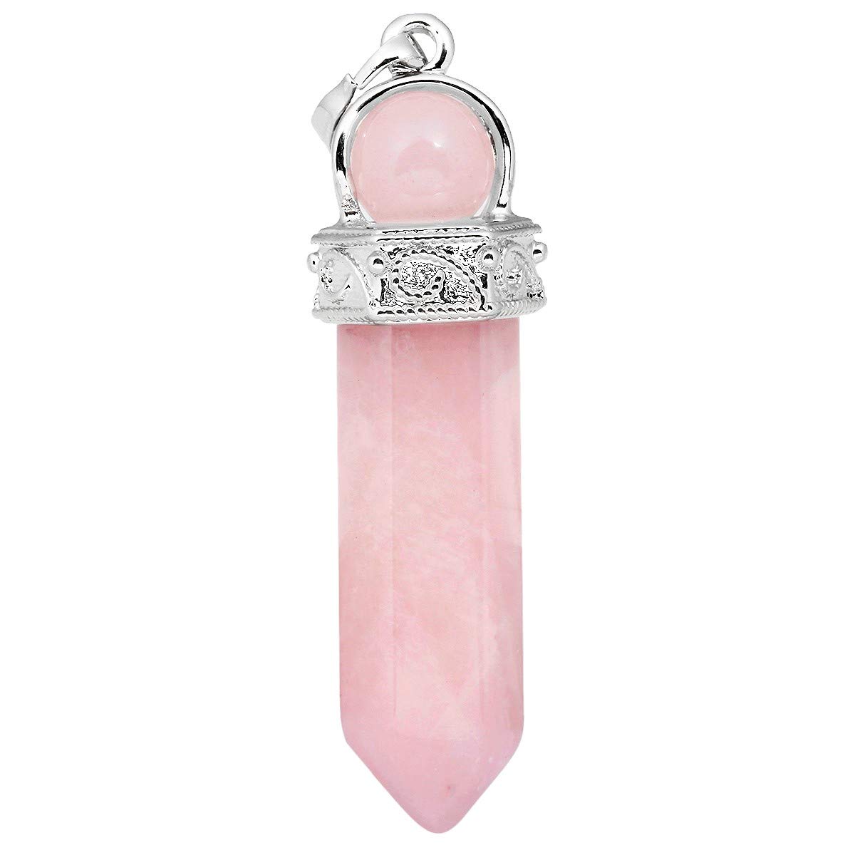KYEYGWO Hexagonal Crystal Point Stone Pendant Necklace for Unisex, Rose Quartz Healing Gemstone Bead Pendant with Chain 23" — image 1