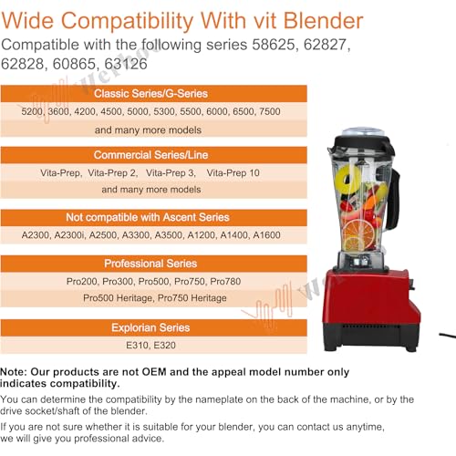 Fit for vitamx Blender Pitcher 64OZ, Food Grinder Prevent Leakage Rusty, Replace With vitamx 5200 6300 VM0103 VM0101, Replace Classic/Explorian/Commercial Series Container, Blender Cup, 3 YR GNTEE