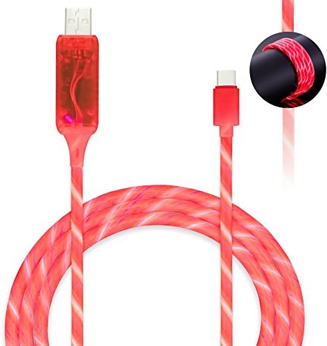 PERTOBAI Type USB C Cable Neon EL Light LED Flash light 2.3A High Speed 3FT USB C (RED)
