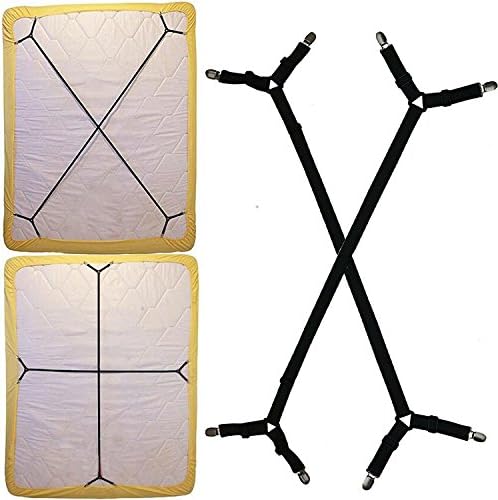 ENJOYGOUS 2PCS Bed Sheet Suspenders Straps Adjustable Crisscross Holder Grippers Fastener for Fitted Sheet Twin Queen King Bed, Elastic Mattress Pad Duvet Cover Flat Sheets Band Clips (Long, Black)
