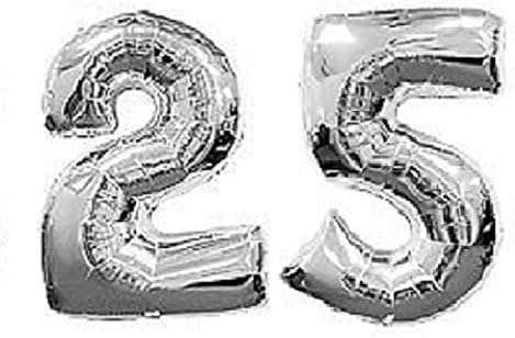 Celebrate Birthdays and Anniversaries in Style with these 30" Giant Silver Number 25 Balloons Decorations