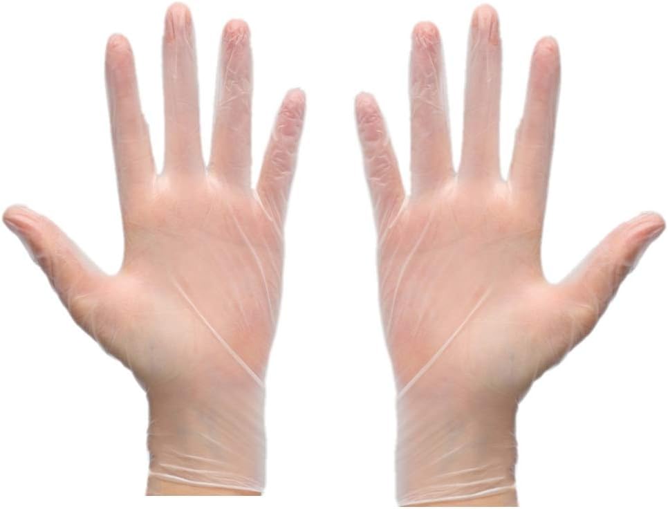 PANJIA Industrial Clear Vinyl Gloves, Box of 100, Nitrile Disposable Gloves, Latex Free, Powder Free, Food Safe, Disposable, Non-Sterile, Dispenser Pack, Medium Size (S, Transparent)