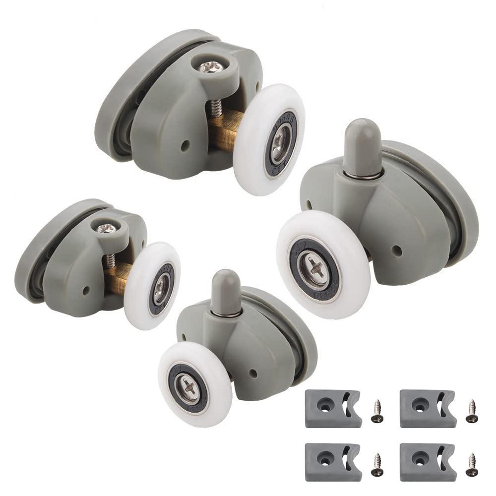 Cokritsm 4Pcs Shower Door Rollers, 23mm Sliding Shower Doors Rollers Replacement Roller Runner, Shower Door Runners Pulleys for Curved Glass Doors 4-6mm