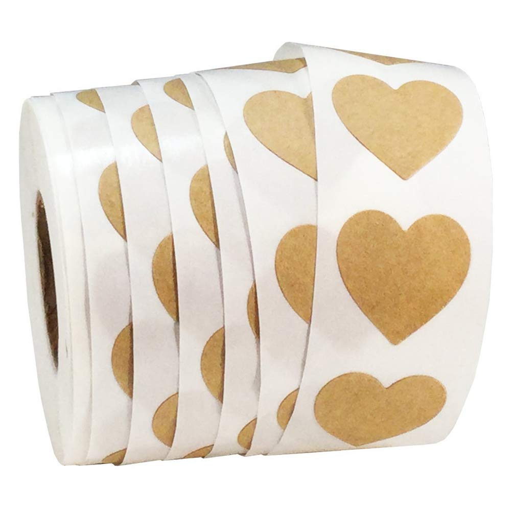 Photo 1 of 1 Roll Kraft Heart Shape Stickers 1 inch Self-AdhesiveTag Label for Gift Box Scrapbooking Invitation DIY Crafting, 500 Pcs