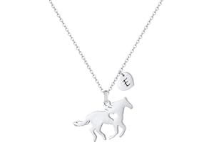 MONOOC Horse Gifts for Girls - Horse Necklace for Girls Dainty Horse Pendant Heart 26 Initial Necklace Horse Jewelry for Girls Horse Gifts for Girls Women Horse Lovers Kids Jewelry