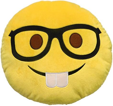 Emoji Pillow - EMOJI MANIA 14"+ Inches Soft Round Plush Cushion with Glasses Nerd Face Style
