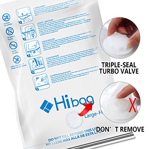 Hibag Space Saver Bags, 15-Pack Vacuum Compression Storage Bags (3Small, 3Medium, 3Large, 3Jumbo, 3 Roll Up Bags) with 1 Free Hand-Pump (15-Combo)