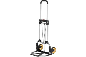 Magna Cart Folding Hand Truck Dolly w/Retractable Wheels, 160-Pound Capacity, Yellow/Black