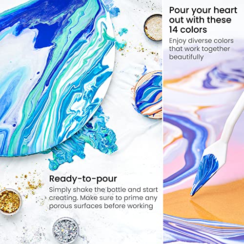 ARTEZA Acrylic Pouring Paint Kit, 14 Glossy Colors — 8 Pastel & Bright