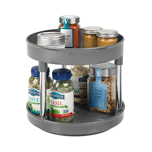 mDesign-Lazy-Susan-Spice-Rack--2-Tier-Kitchen-Storage-Unit-with-Rotatable-Shelving-Made-of-Plastic--Perfect-for-Use-as-Condiment-Holder-Spice-Rack-and-More--Grey mDesign Lazy Susan Spice Rack – 2-Tier Kitchen Storage Unit with Rotatable Shelving Made of Plastic – Perfect for Use as…