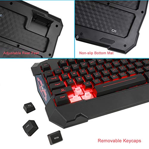 MFTEK Gaming Keyboard and Gaming Mouse Combo, USB Wired 104 Keys Keyboard, 3 Colors Red Blue Purple Backlit Gaming Keyboard, 6 Button Mouse + Mouse Pad for Computer PC Gamer Office - Thumbnail 5