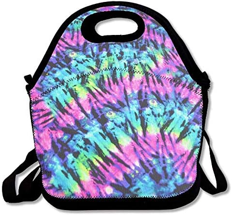 Tie Dye Watercolor Art Neoprene Lunch Bag Insulated Lunch Box Tote For Women Men Adult Kids Teens Boys Teenage Girls Toddlers (Black)