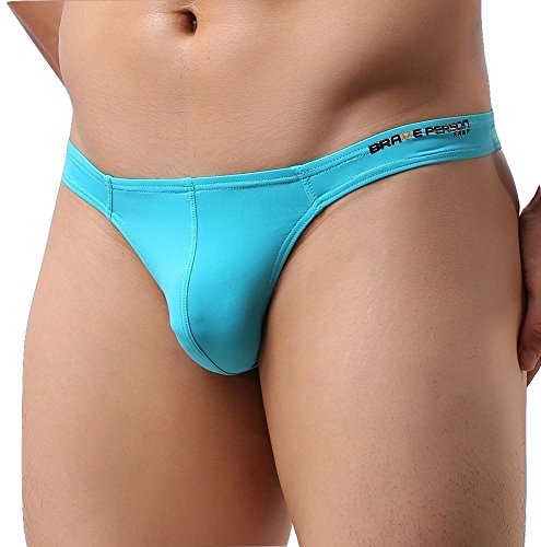 Brave Person Men's Sexy Thong Underwear Low Rise Bikini T-Back G-String (L, Light Blue)