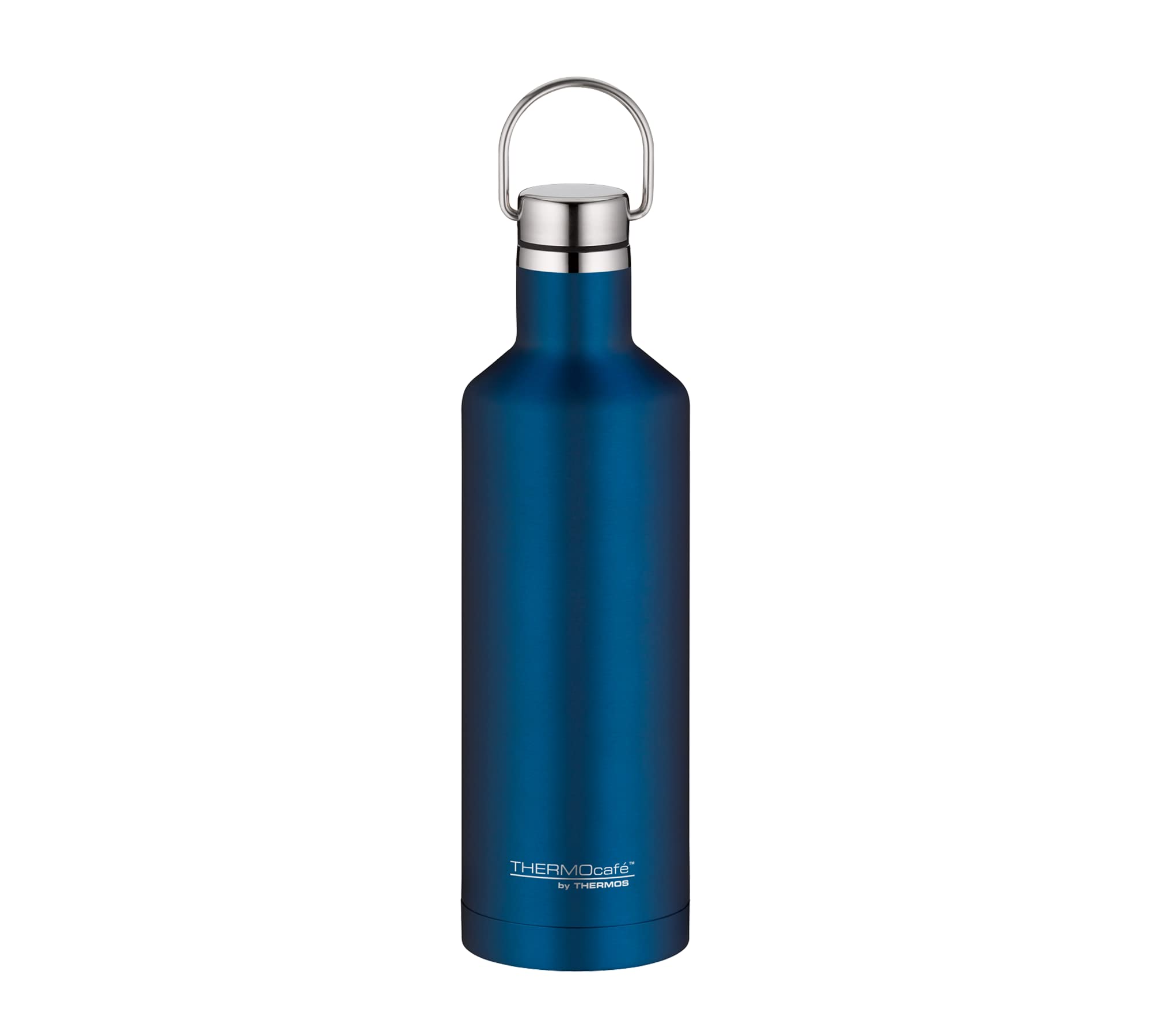 THERMOcafé by THERMOS TC Traveler Bottle Sapphire Blue Mat 0.50 L, Stainless Steel Thermos Flask, 12 Hours Hot & 24 Hours Cold, Completely Leak-Proof for School, Office, Water Bottle with Handle