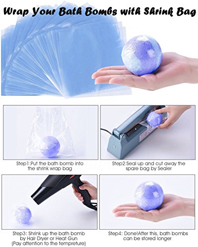 Bath Bomb DIY Kit,12PC Multi-shape Aluminum Molds(6 Hemispheres,2 tarfish,2 Heart,2 Shell),1x Powder Tamper,1 Set of Measuring Spoon,100x Wrapping Paper,50 Shrink Wrap Bag Crafting Starter Metal Set - Thumbnail 5
