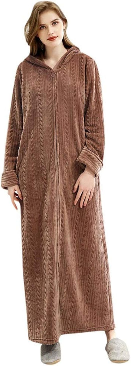 Women Long Robes Hoodie with Pockets and Zipper Winter Soft Warm