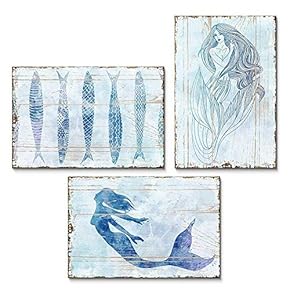 BRAND_NAME3 Panel Rustic Style Mermaid Fish Home Art...