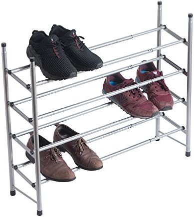 GREMOBABALA 4 Tiers Shoes Rack Organizer Storage Shelf, Expandable and Stackable, Space-Saving, Ideal for Closet/Entryway/Bedroom/Mudroom/Garage/Hallway/Porch, 20 Pairs, Metal and Silver