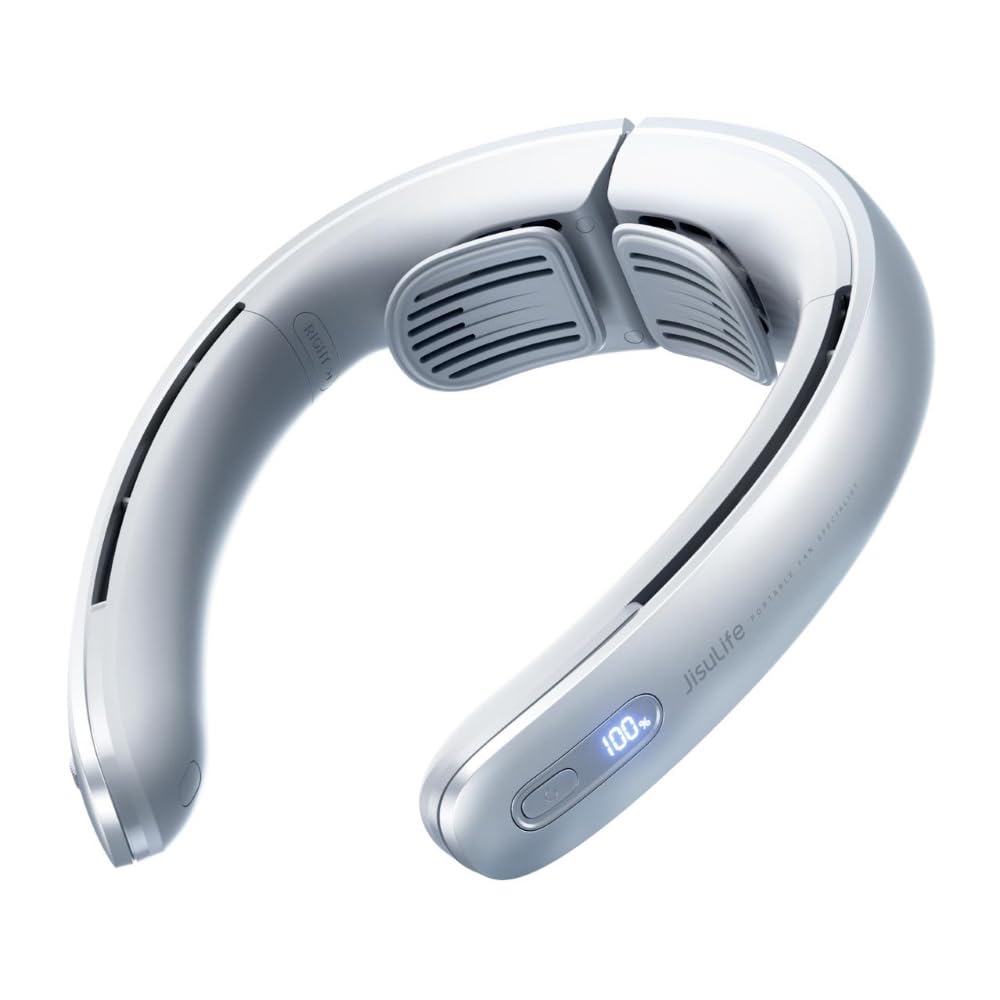 Photo 1 of JISULIFE Portable Neck Fan, Upgraded 100 Speeds Personal Bladeless Fan Wearable with Neck Brace, LED Display, 5000mAh Rechargeable Battery Operated, Gifts for Women Men-Grey