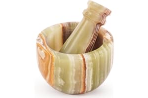 Marble Mortar and Pestle Set 3 Inch Green Onyx Handmade Garlic Crusher & Herb Grinder Bowl Stone Mortar, Small Spice Grinder,