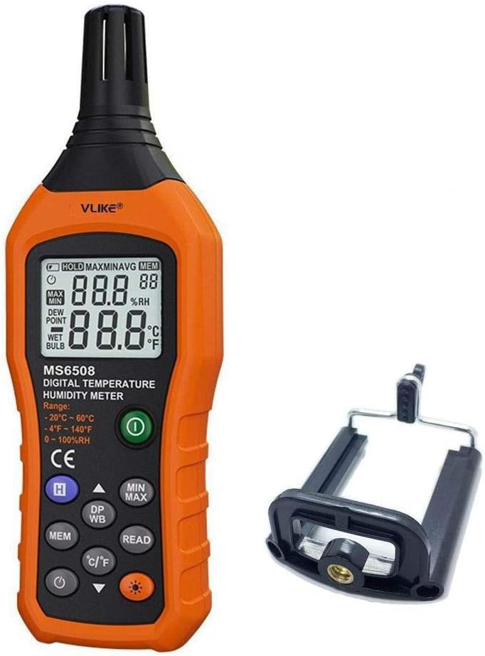 VLIKE Digital Temperature and Humidity Meter Portable humidity gauge digital thermometer hygrometer with Dew Point Test Wet Bulb (Battery not include)