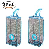 2Pcs Plastic Bag Holder,Hanging Storage Mesh Garbage Dispensers Folding Trash bags Holder Organizer Recycling Shopping Pocket Hanging Containers for Kitchen Bathroom Office