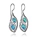 Sterling Silver Teardrop Earrings with Two Created Blue Fire Opal Elegant Free Form Unique Artisan Design