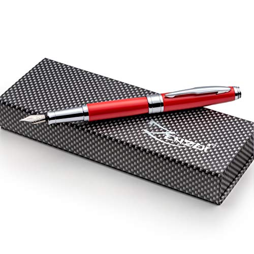 ZenZoi Luxury Red Fountain Pen Set with Premium German Schmidt Fine Nib. Elegant Executive Pen