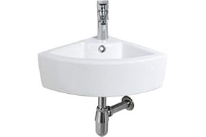 Wall Mount Corner Bathroom Sink with Faucet-Bokaiya 18x13 Inch Small Bathroom Sink with Overflow Wall Mount Triangle White Porcelain Ceramic Mini Vanity Space Vessel Sink