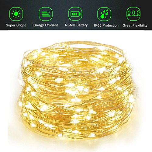 Adecorty Solar Powered String Lights, Outdoor String Lights 2 Pack 200 LED 66ft 8 Modes Starry String Lights Indoor/Outdoor Waterproof Solar Decoration Lights for Garden Home Party Decor (Warm White) - Thumbnail 4