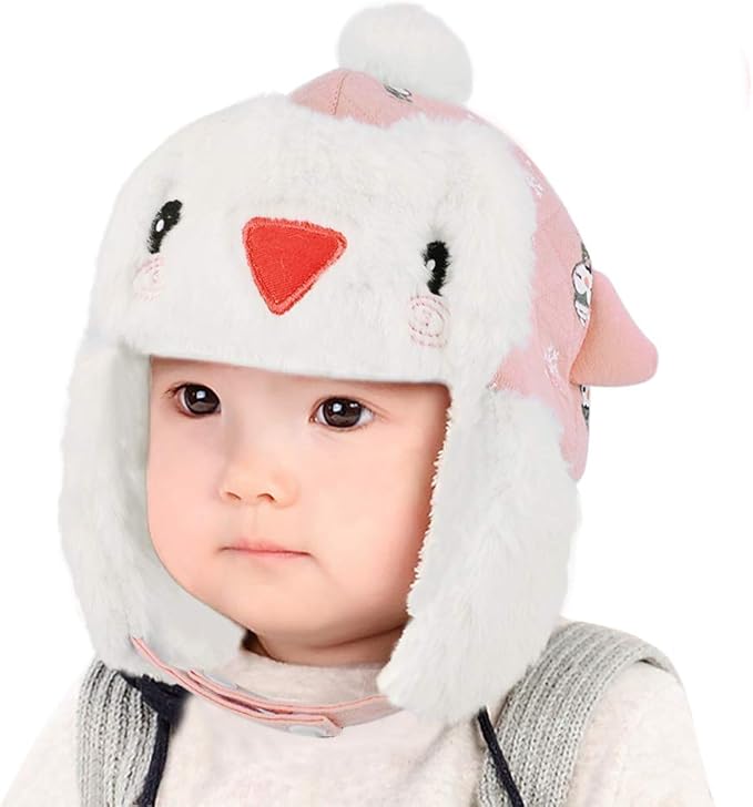 Amazon Co Jp ベビー帽子 キャップ 耳あて 新生児 フライトキャップ 0ヶ 6ヶ月 ファー あったか ふわふわ アニマル ボンボン付 可愛い 帽子 子供服 防寒対策 退院用 出産祝い プレゼント キッズ用品 秋冬 ピンク 服 ファッション小物