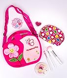 Little Girls Pretend Makeup Set in Pretty Pink Plush Handbag with Shoulder Strap - My Sweet Briar Bag Includes Small Cosmetics Bag - 3 Quality Makeup Brushes - Mirror and Comb Set - Pretend Makeup Palette - Small Lip Gloss - Bonus Headband - Make Mem
