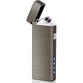 Electric Lighter USB Rechargeable Plasma Lighters Cool Pocket Lighter Men | Windproof Dual Arc, Battery Indicator, Christmas Stocking Stuffers, Birthday Gifts for Men Father Husband (Gunmetal Gray)