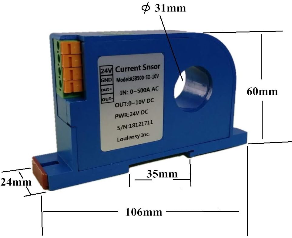 Loulensy AC Current Sensor Transducer Transformer Transmitter 0-500A AC Output 0-10V DC