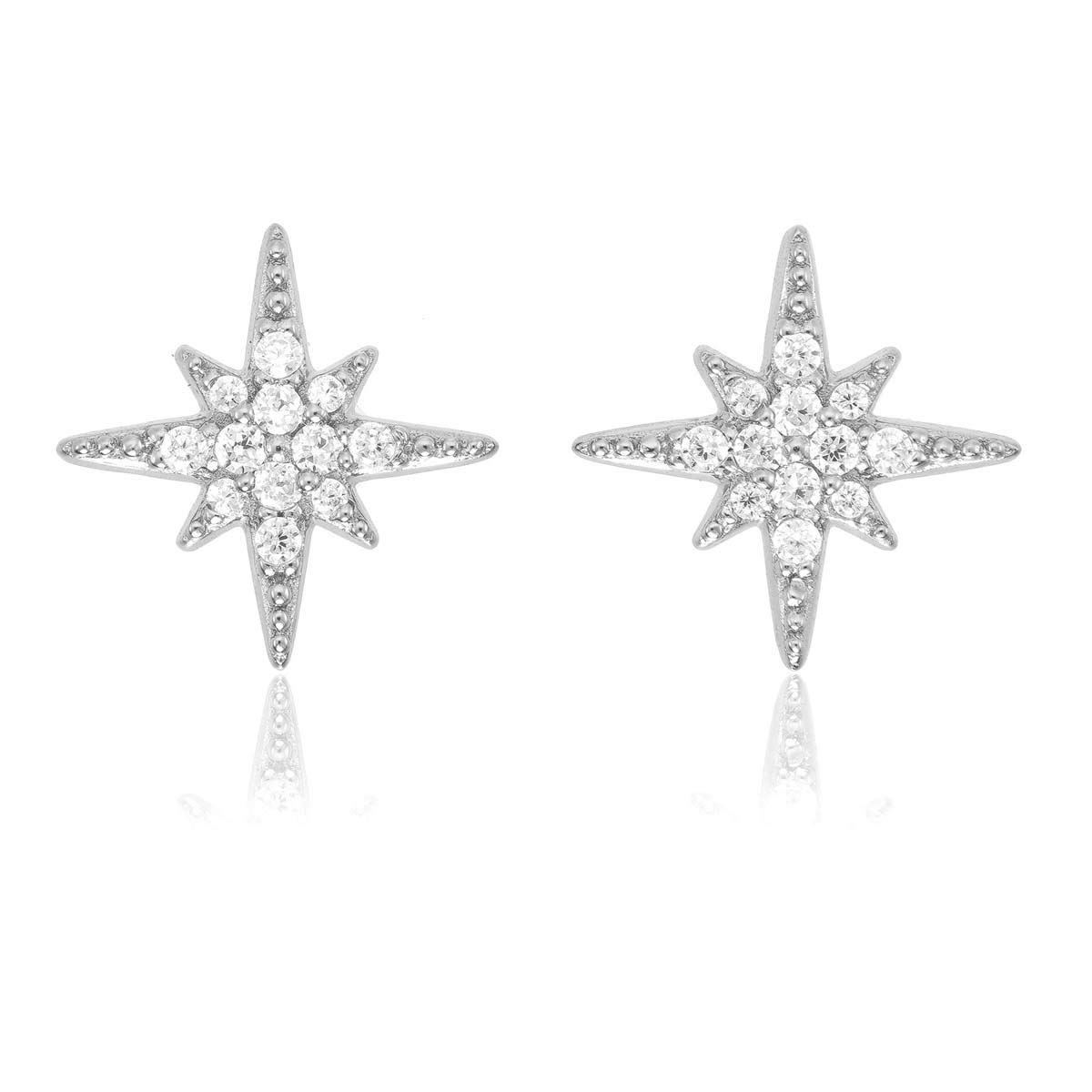 Diamond Treats Sterling Silver Star Stud Earrings with Cubic Zirconia Stones in 925 Sterling Silver, Dainty North Star Earrings for Women and Teen Girls