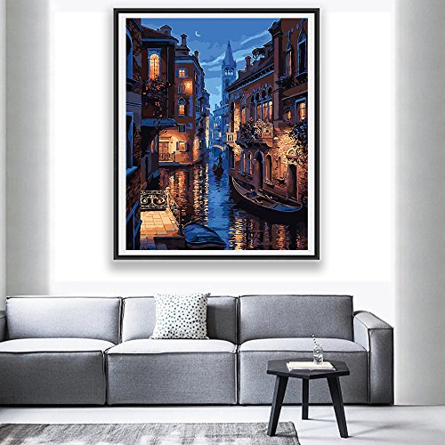 Geboor Diy Oil Painting Drawing with Brushes Paint, Paint by Number Kit for Adults Venice Evening Decoration 40x50CM