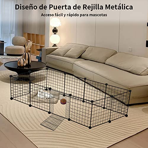 Kokila Corral para Mascotas, Valla para Perros con Puerta, Jaula de Conejo, Jaulas de Cobayas, Valla de Alambre de Metal Portátil para Interiores y Exteriores, 12 Paneles de Metal para Mascotas, Negro