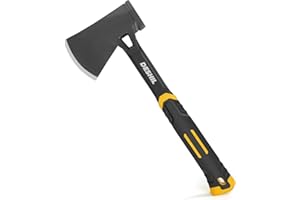 DESHIL Camp Axe, 14" Full Tang Camping Hatchet, Forged Carbon Steel Heat Treated Hand Axe Tool, Fiberglass Shock Reduction Handle, Ideal for Camping, Splitting, Kindling & Survival