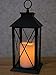 Black Decorative Lantern with Cross Bar Design - LED Pillar Candle with 5 Hour Timer included - Hanging or Sitting Decoration - 13