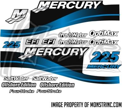 Mercury Outboard 225HP Decal Kit SaltWater OptiMax EFI Decals Stickers 225 HP Blue