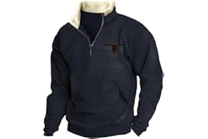 Zhyaj Western Sweatshirts for Men Aztec Retro Pullover Quarter Zip Sweatshirt Mens Stitching Color Fleece Sweatshirt