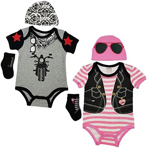 Boy Girl Twin Outfits, 6 Pack Baby Bodysuit Set, Cute Twins Clothing for Boy and Girl 12M
