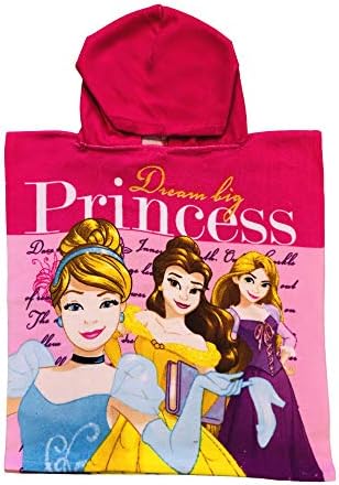 KOMARKIDS Dream Big Princess Cinderella, Bella and Rapunzel 2 Toned Pink Microfiber Hooded Poncho Towel