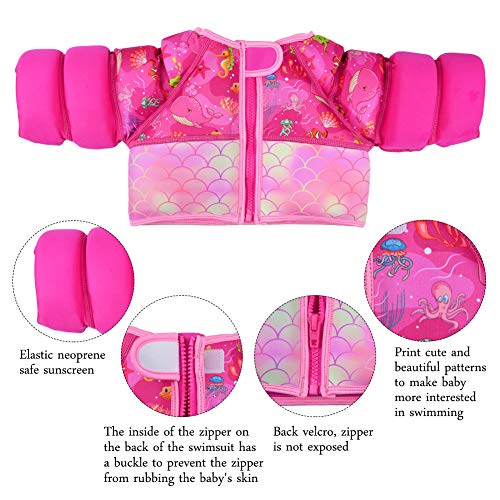 Swimming Jacket for Kids Child Girls Swim Vest Flotation Device Buoyancy Toddler Beautiful Mermaid Pattern Suitable for Girls, 20-33lbs (S) Pink - Thumbnail 2