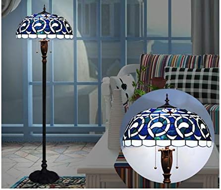ESPERANZAXU European Tiffany Style Floor Lamp, Bedroom, Living Room, Vintage Wrought Iron Blue Glass Floor Lamp, Led Mediterranean Style Floor Lamp