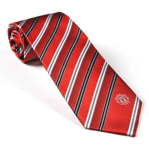 Manchester United Football Club Official Soccer Gift Red White Black Striped Tie