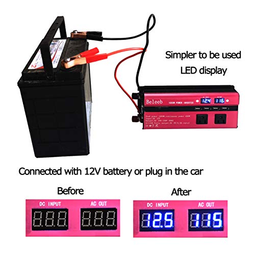 Beleeb 1000W Car Power Inverter DC 12V to 110V 3 AC Outlets Home Car RV Solar Power Converter for Household Appliances in case Emergency, Hurricane, Storm and Outage