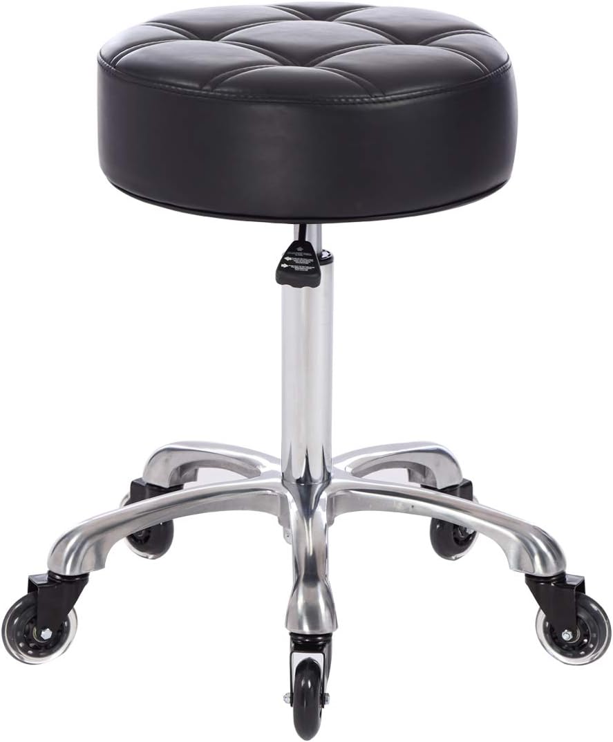FRNIAMC Adjustable Salon Stool with Roller Style Wheels Hydraulic Swivel Rolling Stool Larger Seat Heavy Duty (400lbs Load Capacity) for Salon Office Home Use (Black): Kitchen & Dining