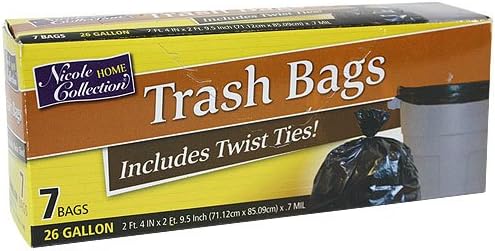 Nicole Home Collection 7 Count Trash Bags with Ties, 26 gal